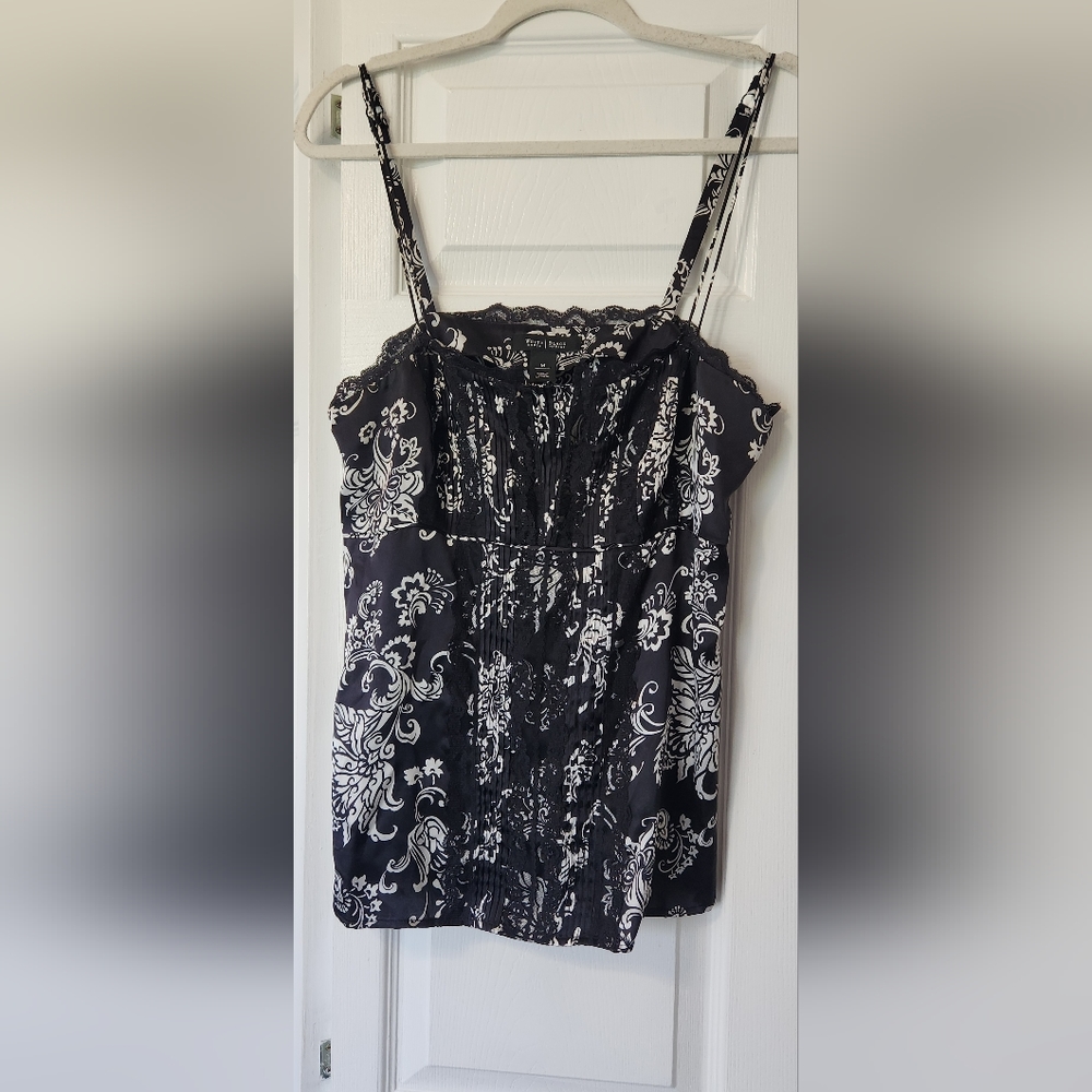 White House Black Market Tank Top Black and Ivory With Lace Accents